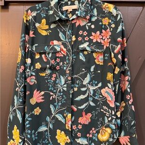 LOFT Teal and Yellow Floral Blouse